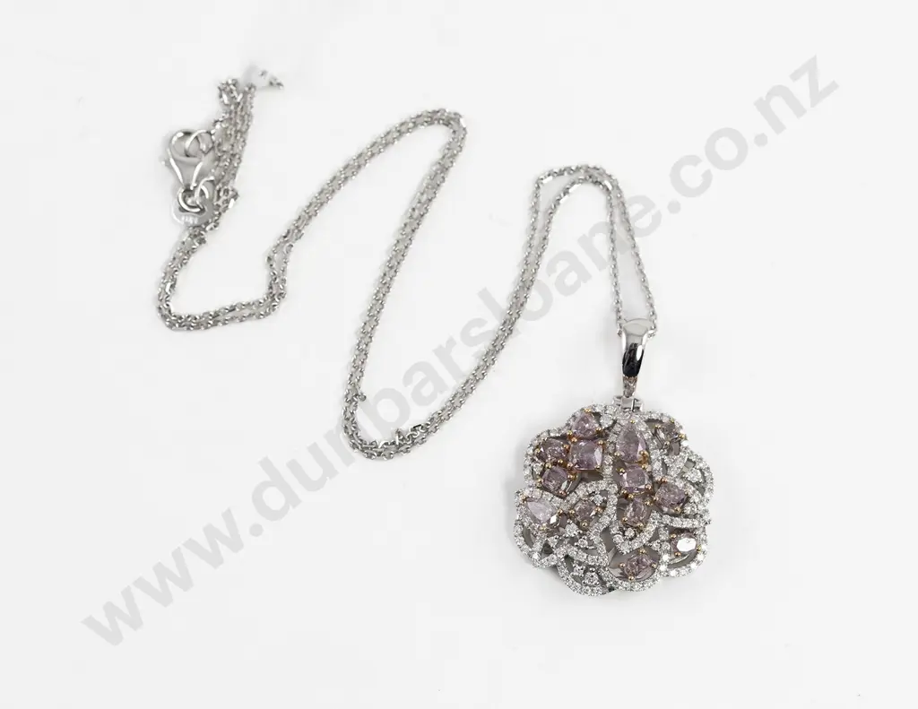18ct White Gold 163stone Fancy Pink and White Diamond Pendant Image 1++