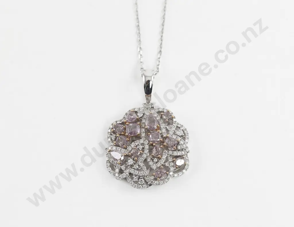 18ct White Gold 163stone Fancy Pink and White Diamond Pendant Image 1++