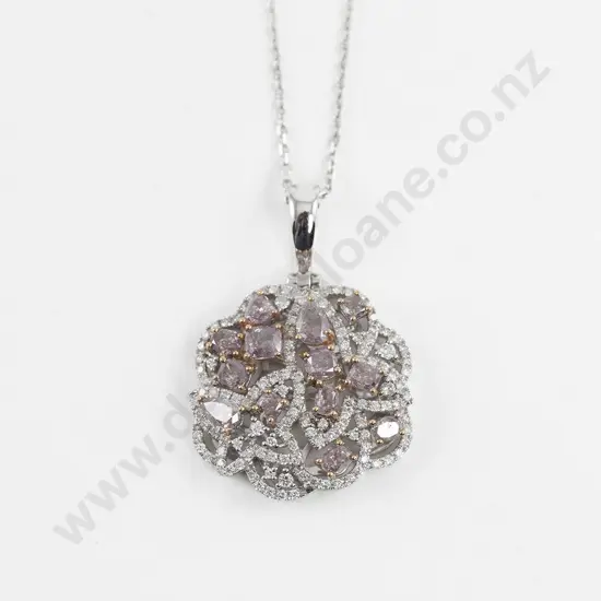 18ct White Gold 163stone Fancy Pink and White Diamond Pendant