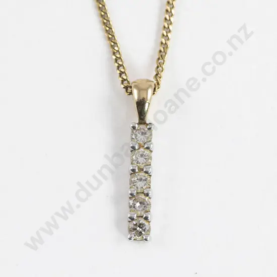 9ct Yellow and White Four Diamond Bar Pendant