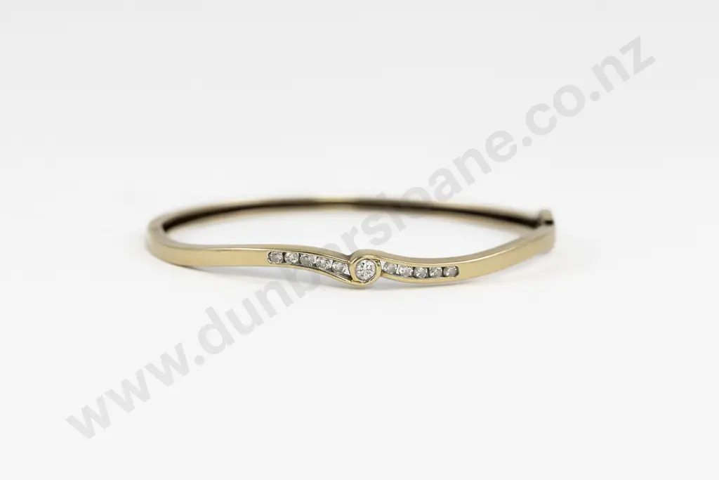 9ct Eleven Stone Diamond Set Hinged Snap Bangle Image 1++