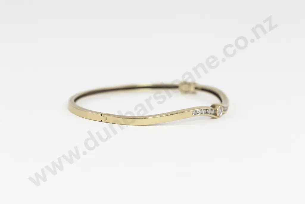9ct Eleven Stone Diamond Set Hinged Snap Bangle Image 1++