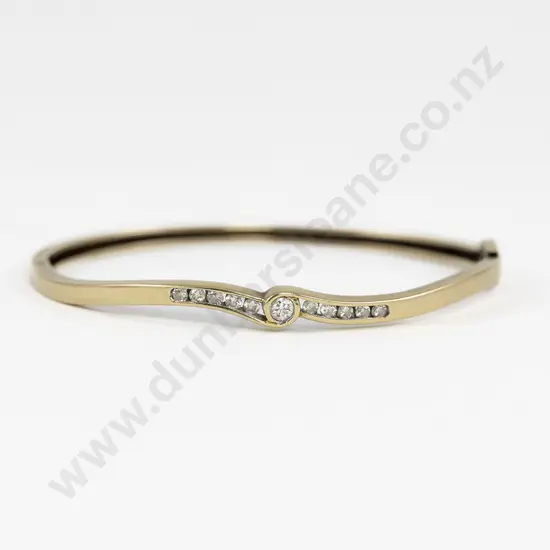 9ct Eleven Stone Diamond Set Hinged Snap Bangle