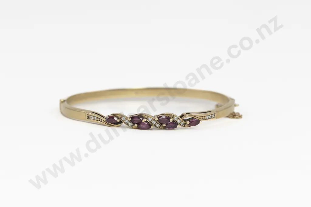 9ct Created Ruby and Diamond Hinged Snap Bangle Image 1++