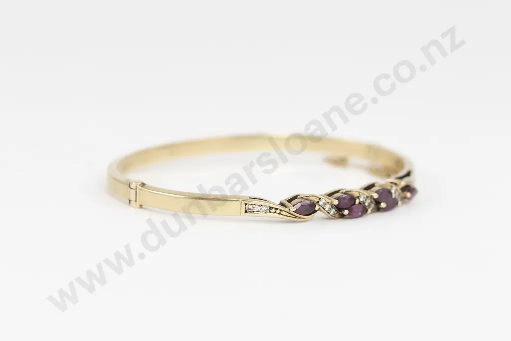 9ct Created Ruby and Diamond Hinged Snap Bangle Image 1++