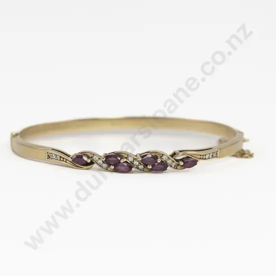 9ct Created Ruby and Diamond Hinged Snap Bangle