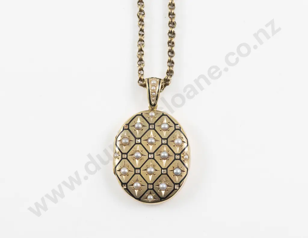 Victorian 15ct Gold Gilt Enamel Diamond and Pearl Photo Locket Image 1++