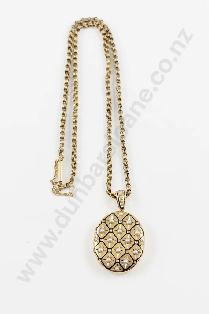 Victorian 15ct Gold Gilt Enamel Diamond and Pearl Photo Locket Image 1++