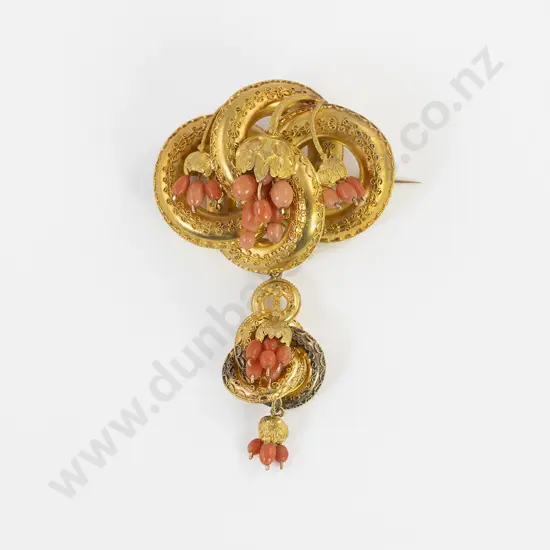 Victorian C1850 15ct Gold Gilt and Coral Brooch/Pendant