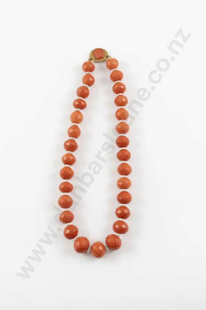 Victorian Single Strand Slightly Graduated Coral Bead Necklace Image 1++