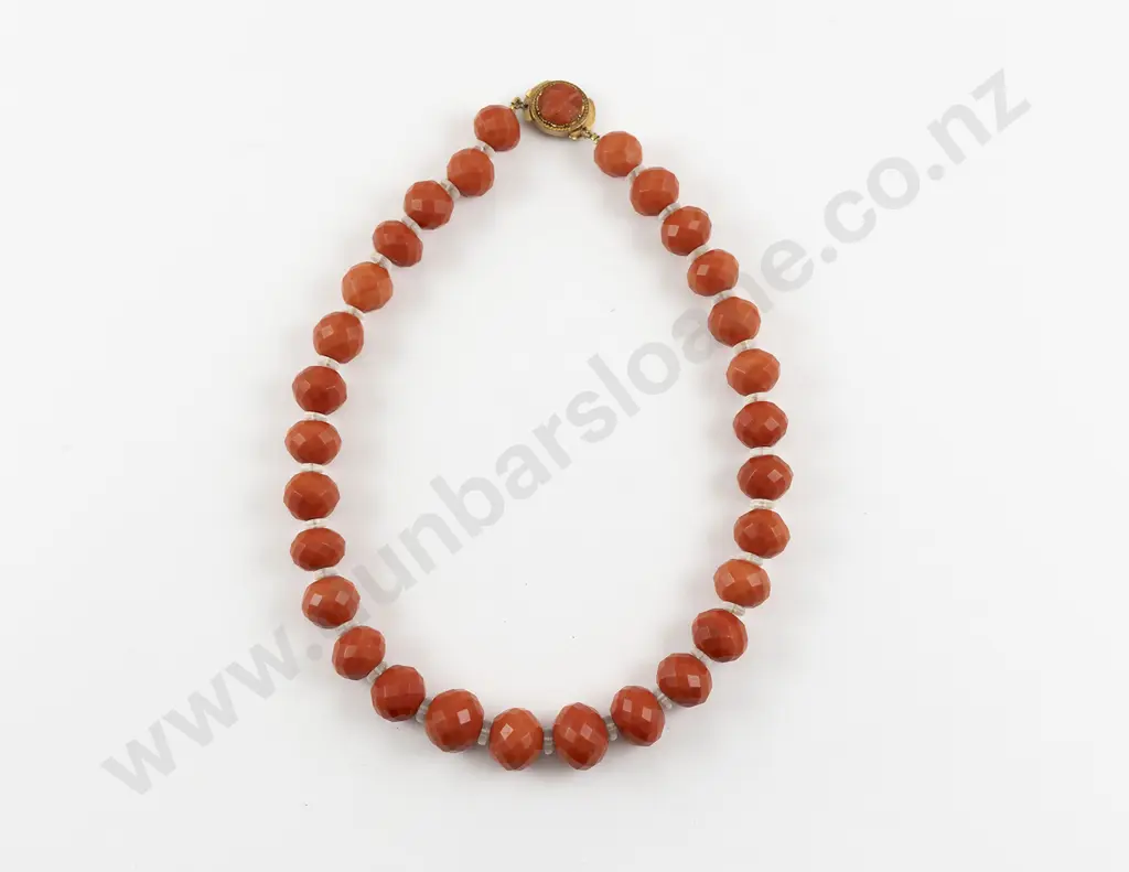 Victorian Single Strand Slightly Graduated Coral Bead Necklace Image 1++