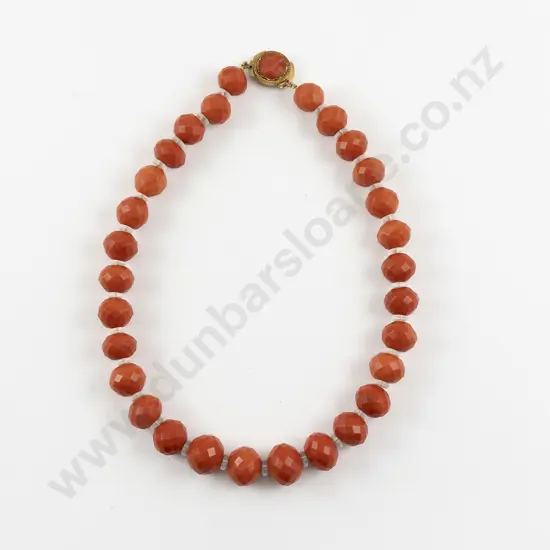Victorian Single Strand Slightly Graduated Coral Bead Necklace