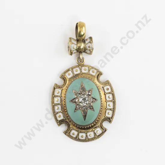 Victorian 15ct Diamond and Turquoise Enamel Pendant