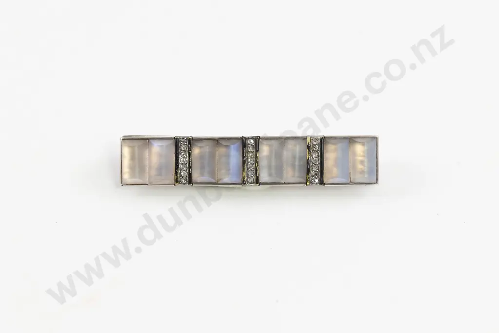 Art Deco Silver Moonstone and Diamond Bar Brooch Image 1++