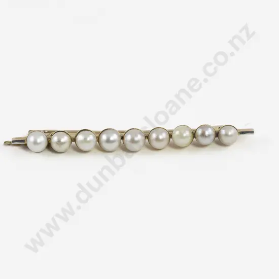 Art Deco 18ct Nine Pearl Bar Brooch
