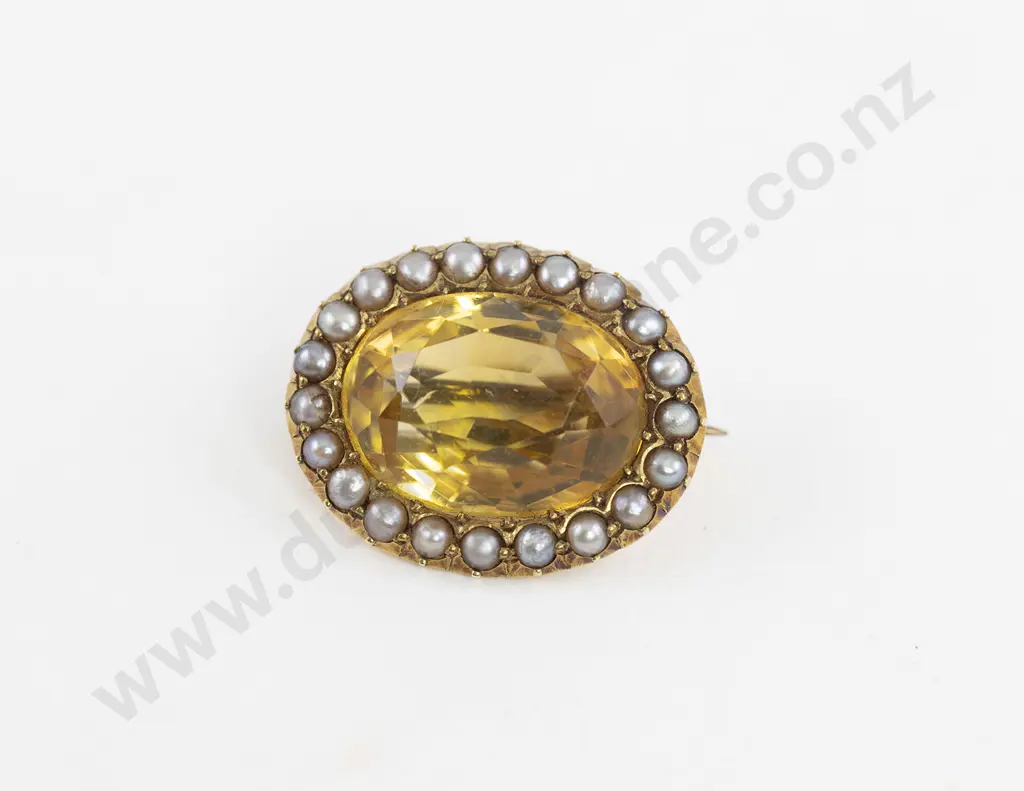 Late Georgian 15ct Citrine and Pearl Cluster Brooch Image 1++