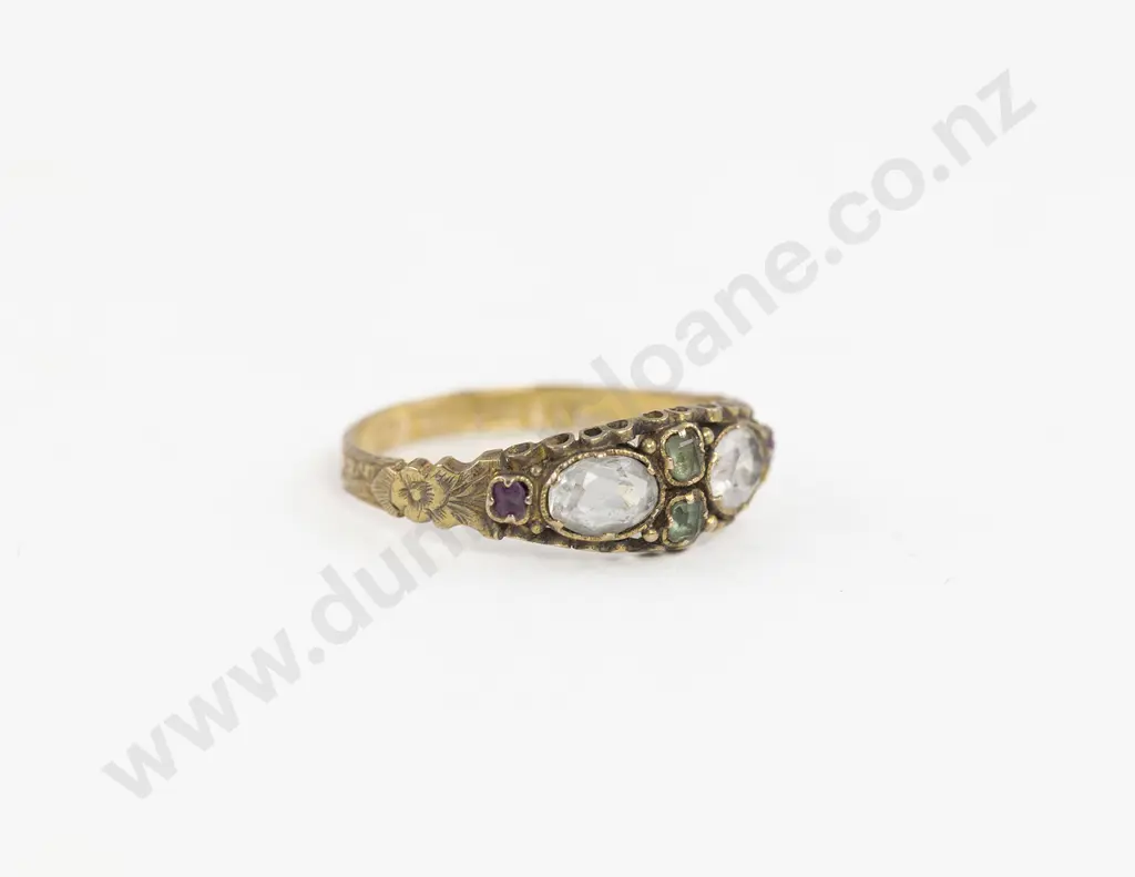 Geo III 15ct Rock Crystal Emerald and Ruby Fancy Band Ring Image 1++