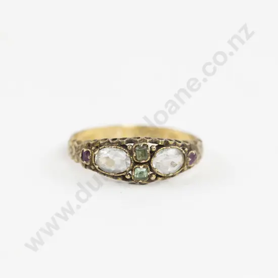Geo III 15ct Rock Crystal Emerald and Ruby Fancy Band Ring