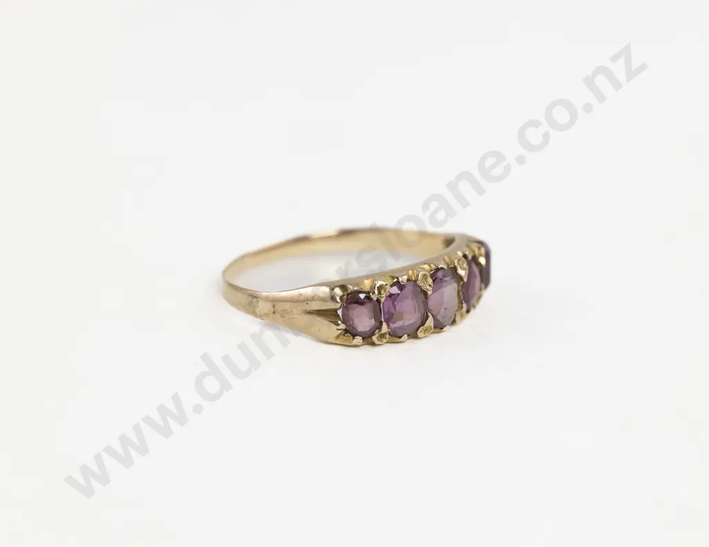 Victorian 15ct Five Stone Amethyst Bridge Ring Image 1++