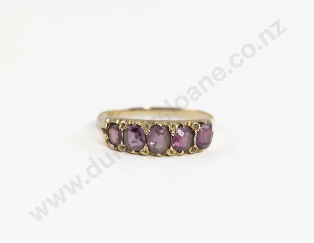Victorian 15ct Five Stone Amethyst Bridge Ring Image 1++