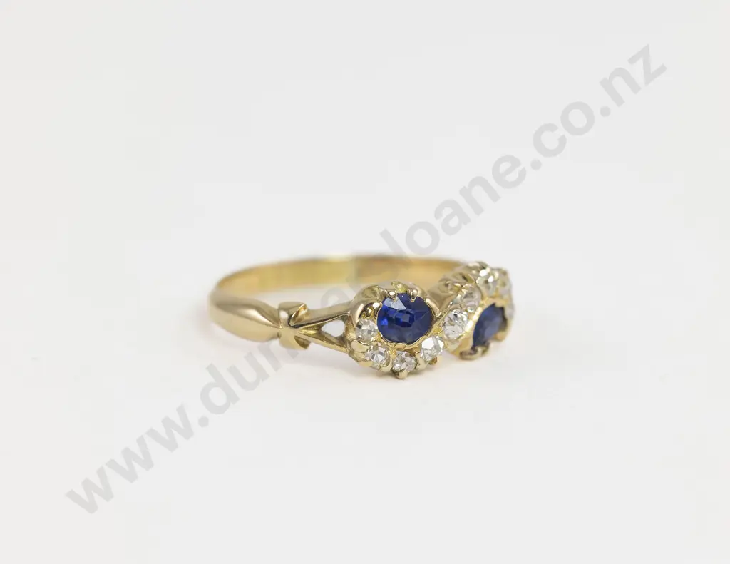 Victorian 18ct Two Stone Sapphire and Diamond Double Cluster Ring Image 1++