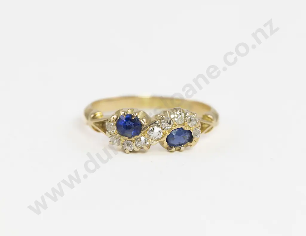 Victorian 18ct Two Stone Sapphire and Diamond Double Cluster Ring Image 1++