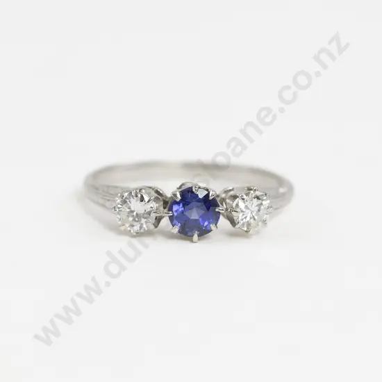 All Platinum Three Stone Sapphire & Diamond Bridge Ring