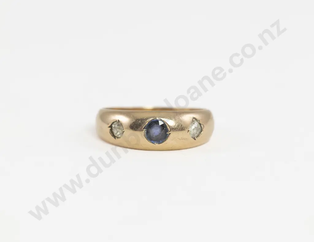 Victorian 18ct Three Stone Sapphire and Diamond Band Ring Image 1++
