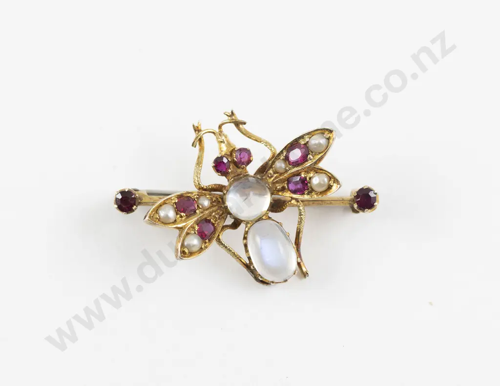 Victorian 15ct Gem Set Bug Bar Brooch Image 1++
