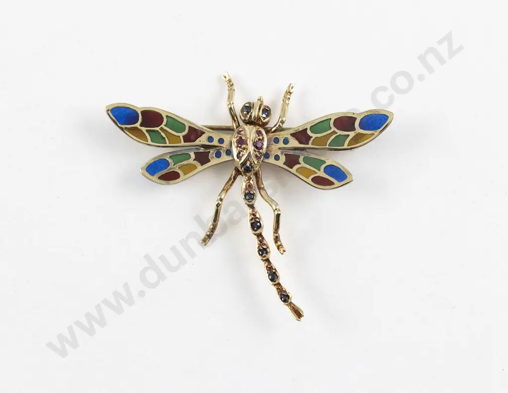 Suha 14ct Gem and Enamel Dragonfly Brooch Image 1++