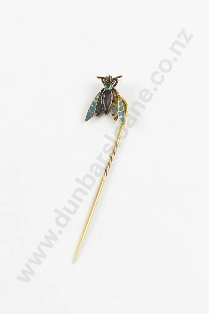 Cased Edwardian 9ct Enamel and Gem Bug Stick Pin Image 1++