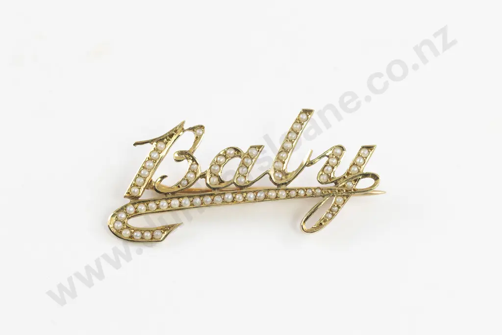 Victorian Cased 9ct and Seed Pearl 'Baby' Brooch Image 1++