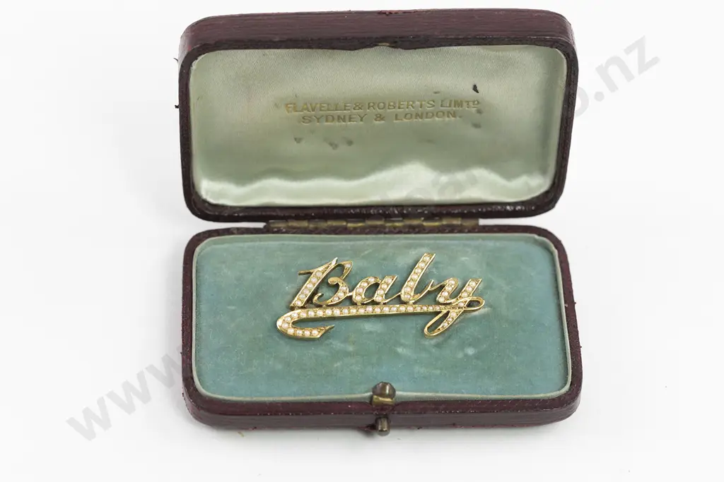Victorian Cased 9ct and Seed Pearl 'Baby' Brooch Image 1++