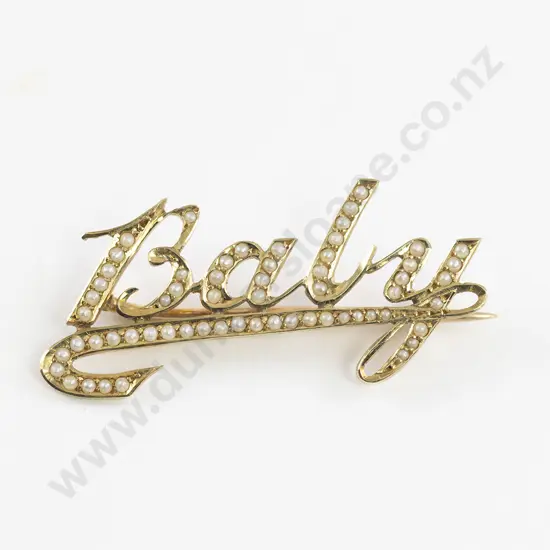 Victorian Cased 9ct and Seed Pearl 'Baby' Brooch