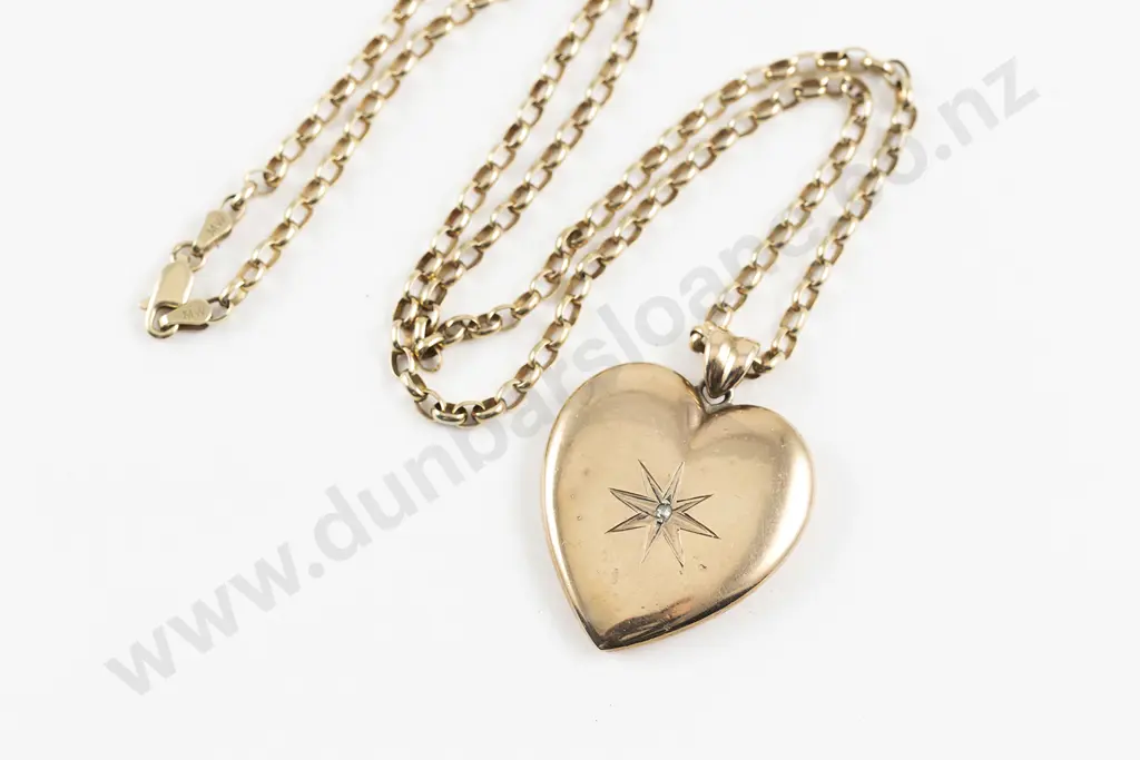 9ct Trace Link Neck Chain with Heart Pendant Image 1++