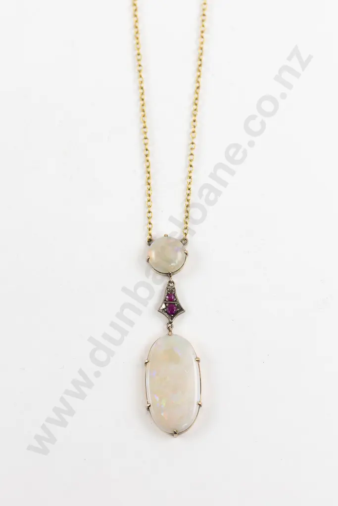 Edwardian 9ct Opal and Ruby Spinel Pendant Image 1++