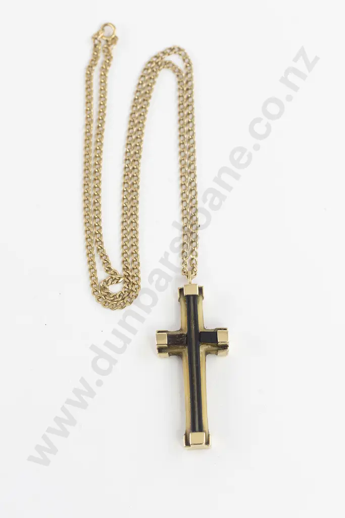 Antique 9ct Gold Mounted Piligrim Petrified Wood and Ivory Cross Image 1++