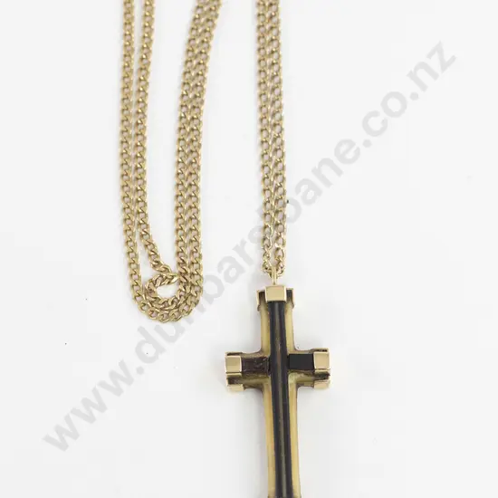 Antique 9ct Gold Mounted Piligrim Petrified Wood and Ivory Cross