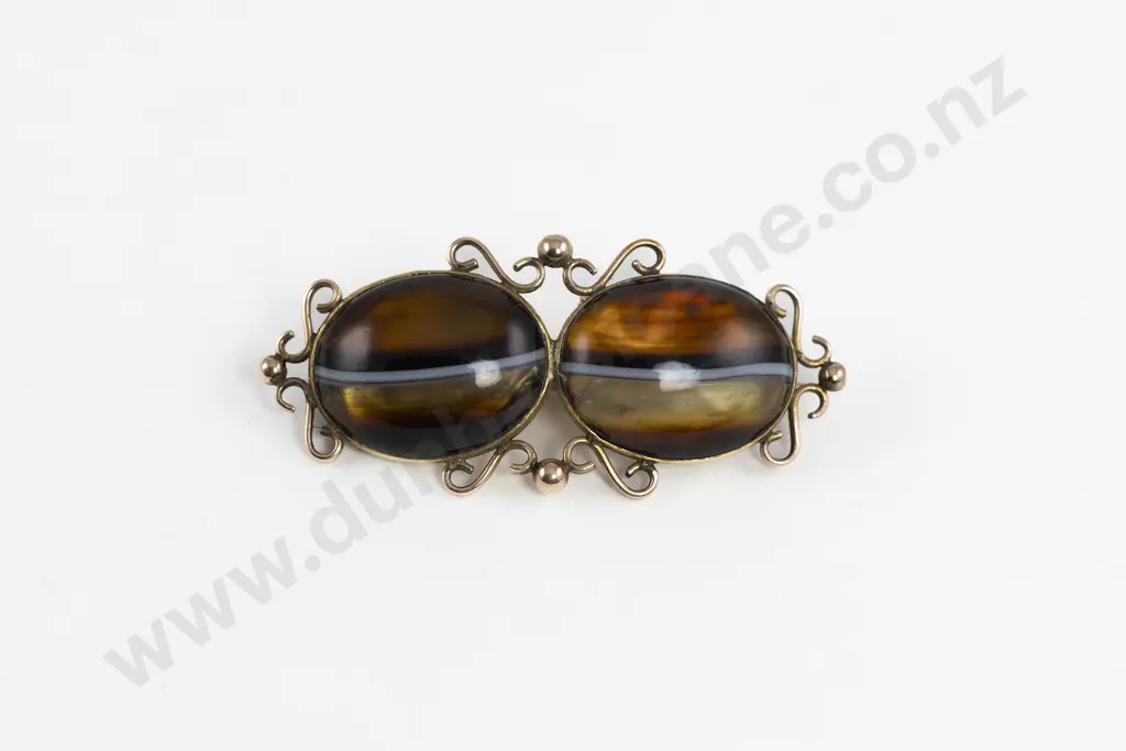 Victorian 9ct Double Banded Agate Brooch Image 1++