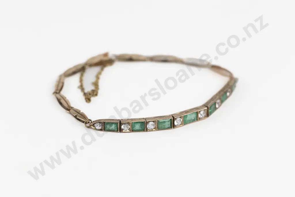 9ct 15stone White Spinel and Emerald Bracelet Image 1++