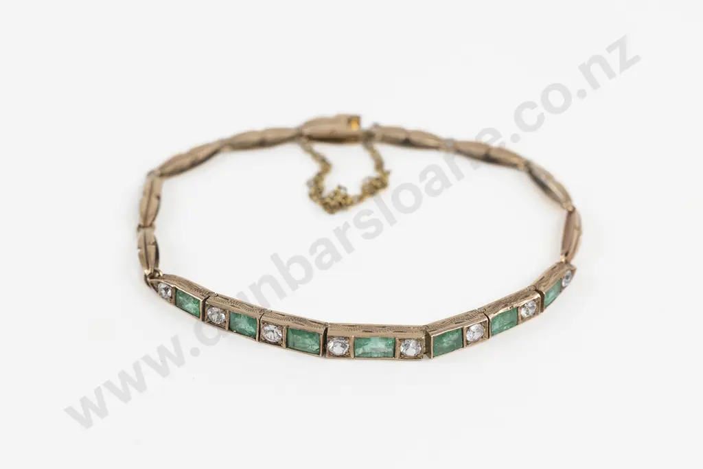 9ct 15stone White Spinel and Emerald Bracelet Image 1++