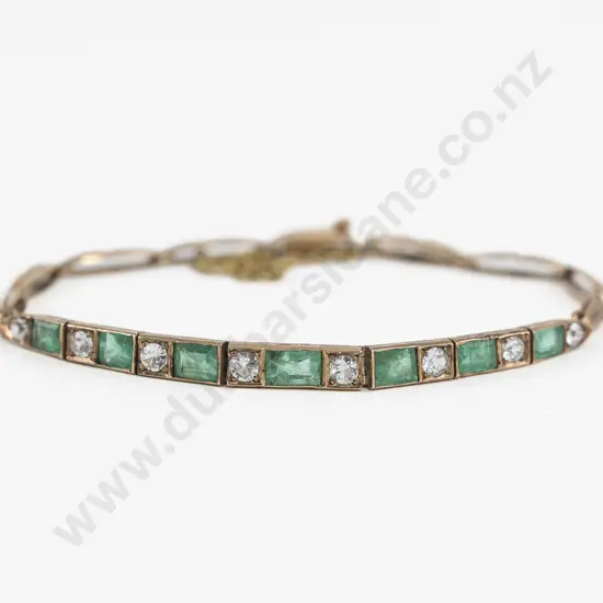 9ct 15stone White Spinel and Emerald Bracelet