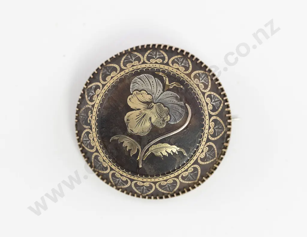 Victorian Pique Tortoise Shell Brooch Image 1++