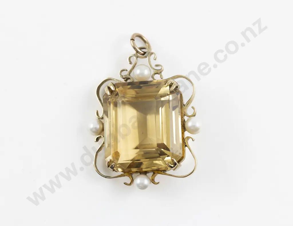 9ct Single Large Citrine and Pearl Pendant Image 1++