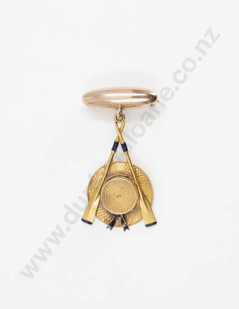 Edwardian 20ct Gold and Enamel Rowing Souvenir Brooch Image 1++