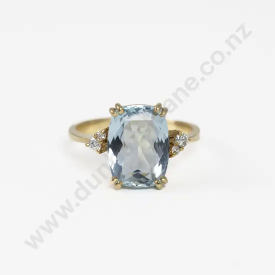 18ct Single Aquamarine and Diamond Dress Ring