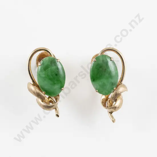 Pair 14ct Single Apple Green Jade Panel Earrings