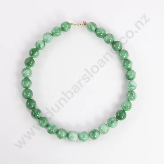 Single Strand Uniform Mottled Apple Green Jade Bead Necklace
