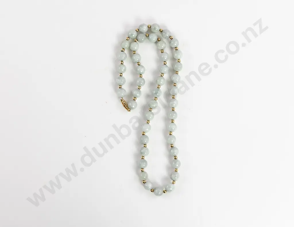 Single Strand Uniform Grey/Green Jade Bead Necklace Image 1++