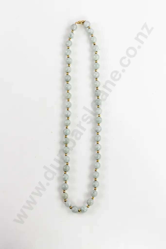 Single Strand Uniform Grey/Green Jade Bead Necklace Image 1++